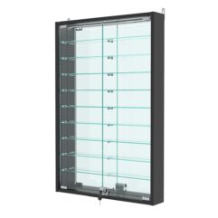 Витрина настенная с регулировочными полками №2-8АУ-РЕГ с зеркалом и с подсветкой, Черный