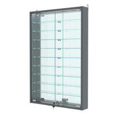 Витрина настенная с регулировочными полками №2-8АУ-РЕГ с зеркалом и с подсветкой, Темно-Серый