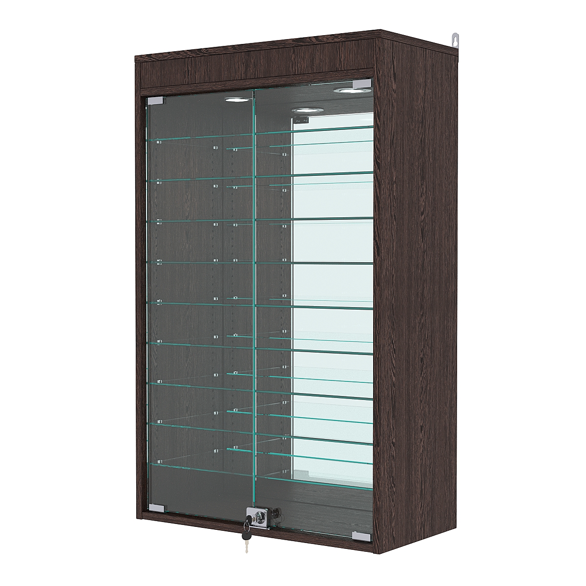 Витрина настенная с регулировочными полками №2-8АГ-РЕГ с зеркалом и с подсветкой, Дуб Венге