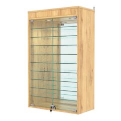 Витрина настенная с регулировочными полками №2-8АГ-РЕГ с зеркалом и с подсветкой, Дуб Золотистый