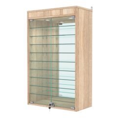 Витрина настенная с регулировочными полками №2-8АГ-РЕГ с зеркалом и с подсветкой, Дуб Сонома