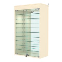 Витрина настенная с регулировочными полками №2-8АГ-РЕГ с зеркалом и с подсветкой, Крем Вайс