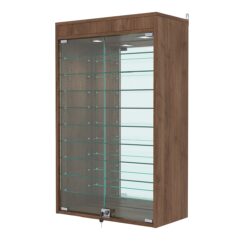 Витрина настенная с регулировочными полками №2-8АГ-РЕГ с зеркалом и с подсветкой, Орех