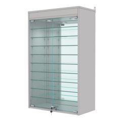 Витрина настенная с регулировочными полками №2-8АГ-РЕГ с зеркалом и с подсветкой, Серый