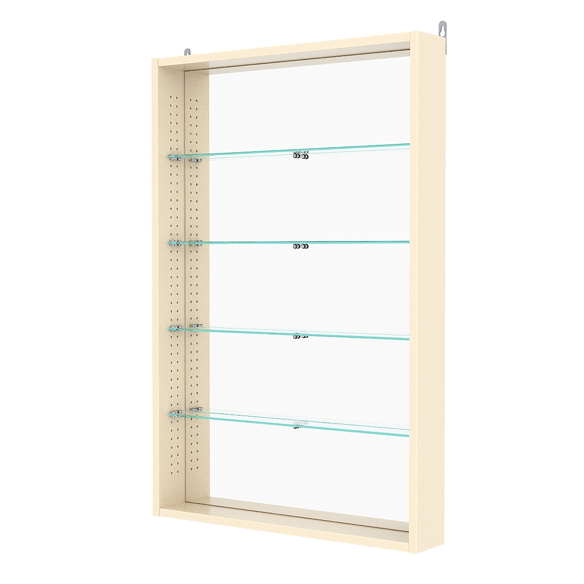 Витрина настенная с регулировочными полками №2-2ГУ-РЕГ с зеркалом, Крем Вайс