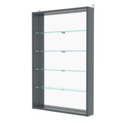 Витрина настенная с регулировочными полками №2-2ГУ-РЕГ с зеркалом, Темно-Серый