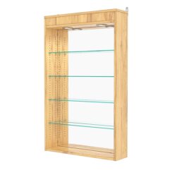 Витрина настенная с регулировочными полками №2-4Г-РЕГ с зеркалом и с подсветкой, Дуб Золотистый