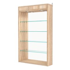 Витрина настенная с регулировочными полками №2-4Г-РЕГ с зеркалом и с подсветкой, Дуб Сонома