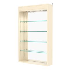 Витрина настенная с регулировочными полками №2-4Г-РЕГ с зеркалом и с подсветкой, Крем Вайс