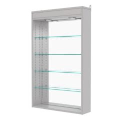 Витрина настенная с регулировочными полками №2-4Г-РЕГ с зеркалом и с подсветкой, Серый