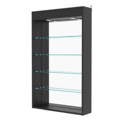 Витрина настенная с регулировочными полками №2-4Г-РЕГ с зеркалом и с подсветкой, Черный
