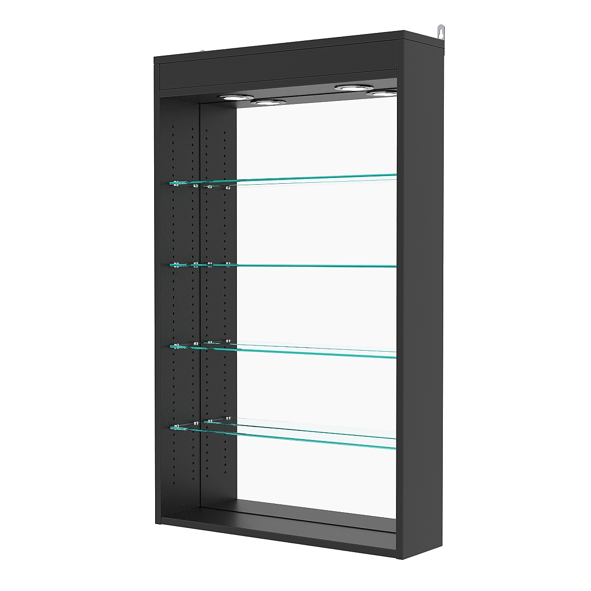 Витрина настенная с регулировочными полками №2-4Г-РЕГ с зеркалом и с подсветкой, Черный