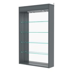 Витрина настенная с регулировочными полками №2-4Г-РЕГ с зеркалом и с подсветкой, Темно-Серый