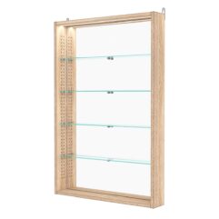 Витрина настенная с регулировочными полками №2-4ГУ-РЕГ с зеркалом и с подсветкой, Дуб Сонома