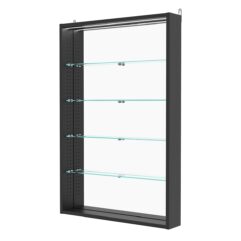 Витрина настенная с регулировочными полками №2-4ГУ-РЕГ с зеркалом и с подсветкой, Черный