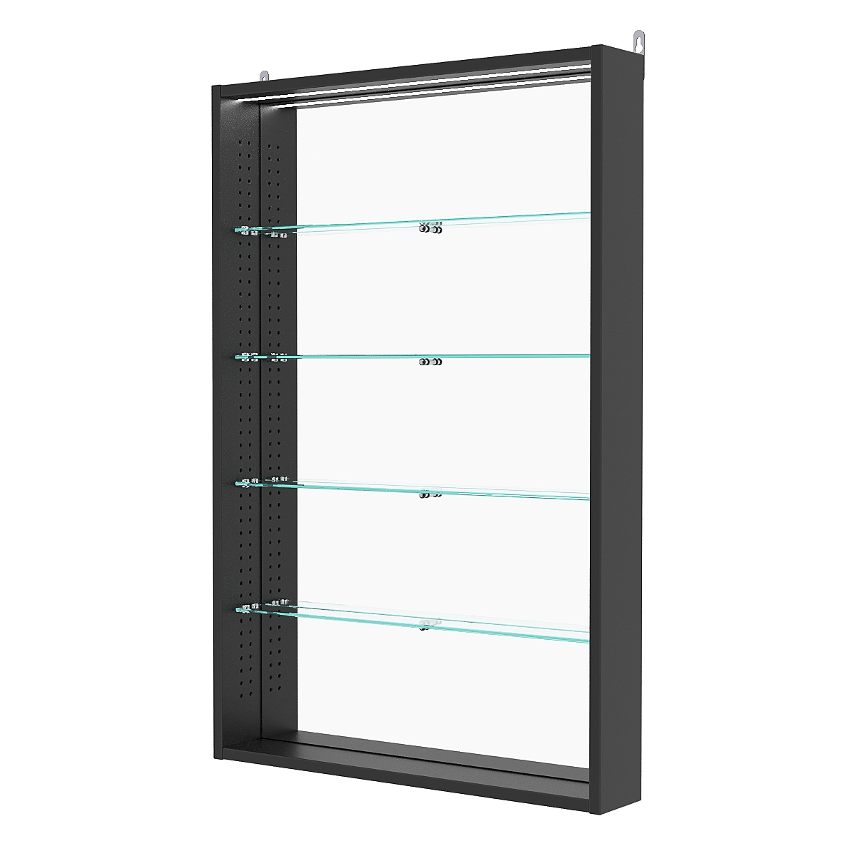 Витрина настенная с регулировочными полками №2-4ГУ-РЕГ с зеркалом и с подсветкой, Черный