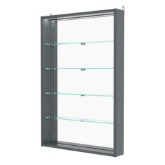 Витрина настенная с регулировочными полками №2-4ГУ-РЕГ с зеркалом и с подсветкой, Темно-Серый
