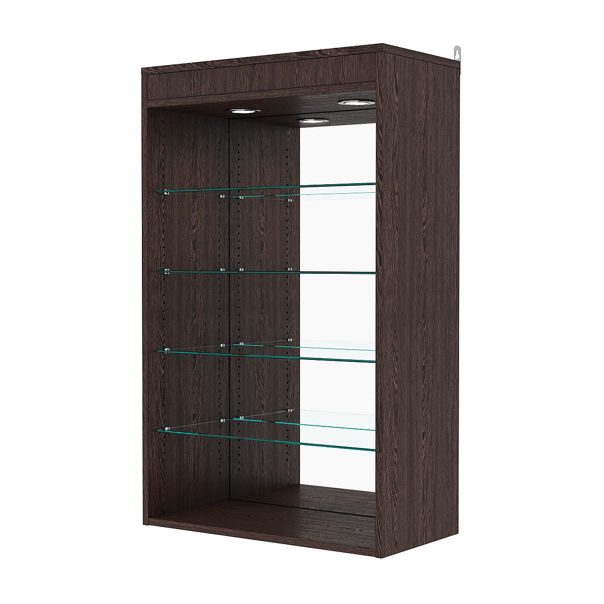 Витрина настенная с регулировочными полками №2-4ГГ-РЕГ с зеркалом и с подсветкой, Дуб Венге