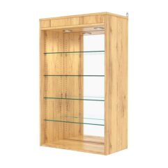 Витрина настенная с регулировочными полками №2-4ГГ-РЕГ с зеркалом и с подсветкой, Дуб Золотистый