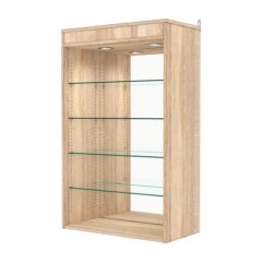 Витрина настенная с регулировочными полками №2-4ГГ-РЕГ с зеркалом и с подсветкой, Дуб Сонома