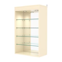 Витрина настенная с регулировочными полками №2-4ГГ-РЕГ с зеркалом и с подсветкой, Крем Вайс