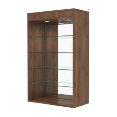 Витрина настенная с регулировочными полками №2-4ГГ-РЕГ с зеркалом и с подсветкой, Орех