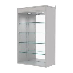 Витрина настенная с регулировочными полками №2-4ГГ-РЕГ с зеркалом и с подсветкой, Серый