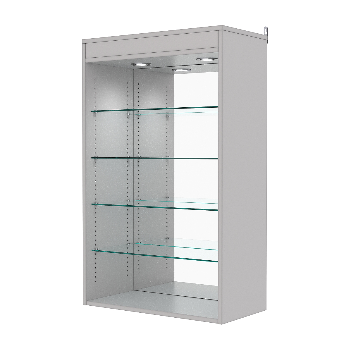 Витрина настенная с регулировочными полками №2-4ГГ-РЕГ с зеркалом и с подсветкой, Серый