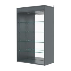 Витрина настенная с регулировочными полками №2-4ГГ-РЕГ с зеркалом и с подсветкой, Темно-Серый