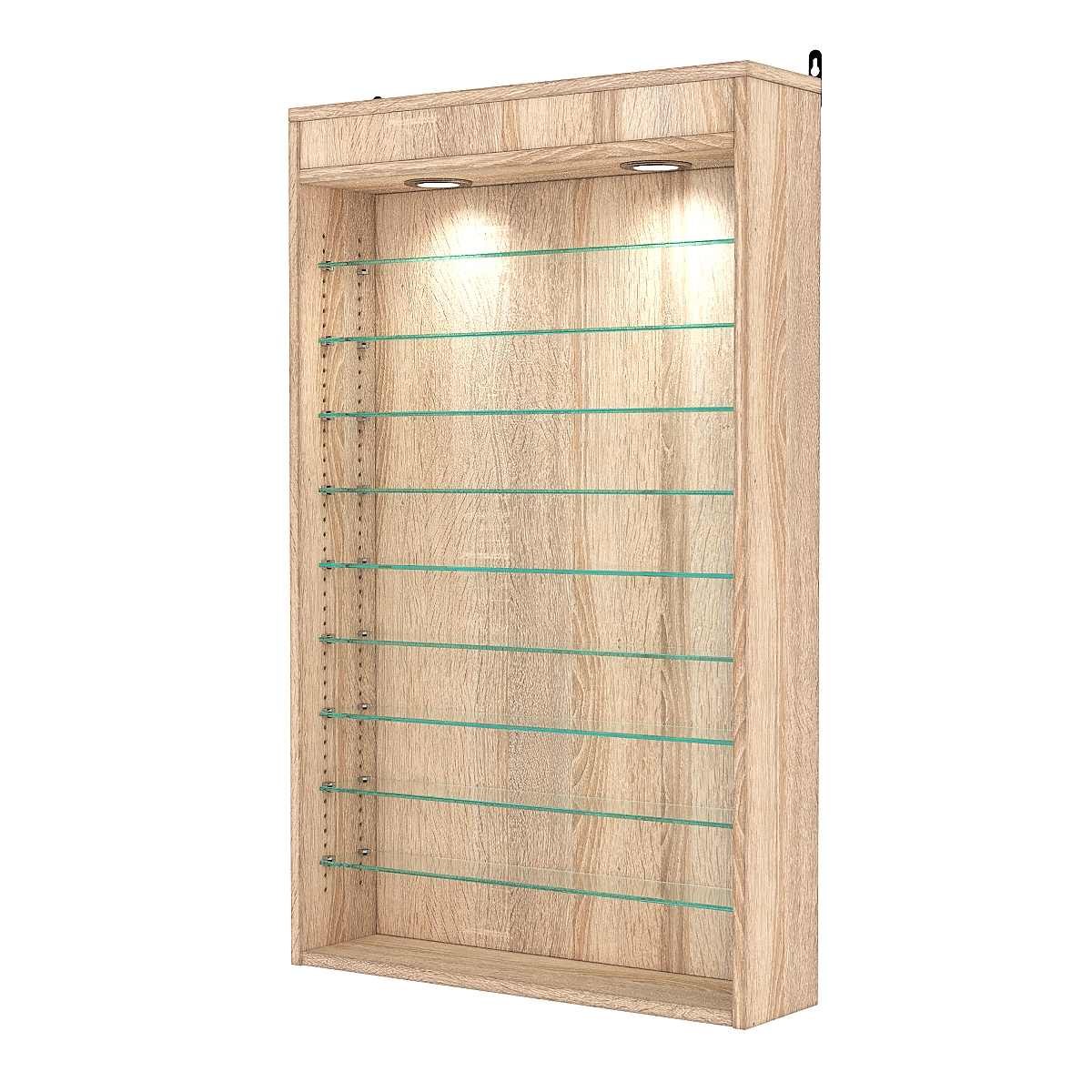 Витрина настенная с регулировочными полками №2-7Г-РЕГ с подсветкой, Дуб Сонома