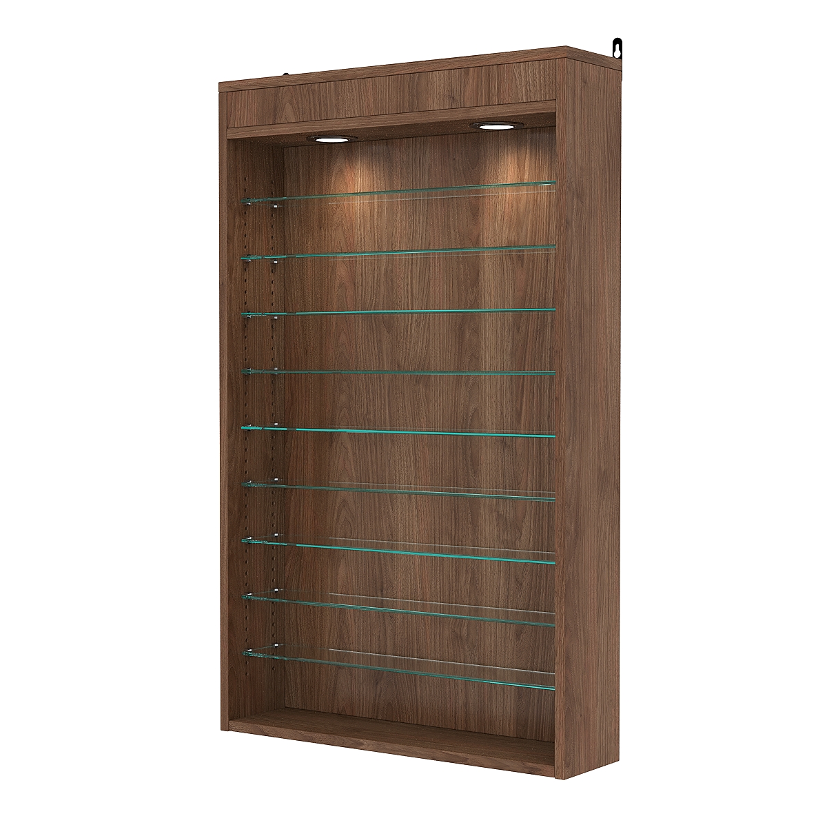 Витрина настенная с регулировочными полками №2-7Г-РЕГ с подсветкой, Орех