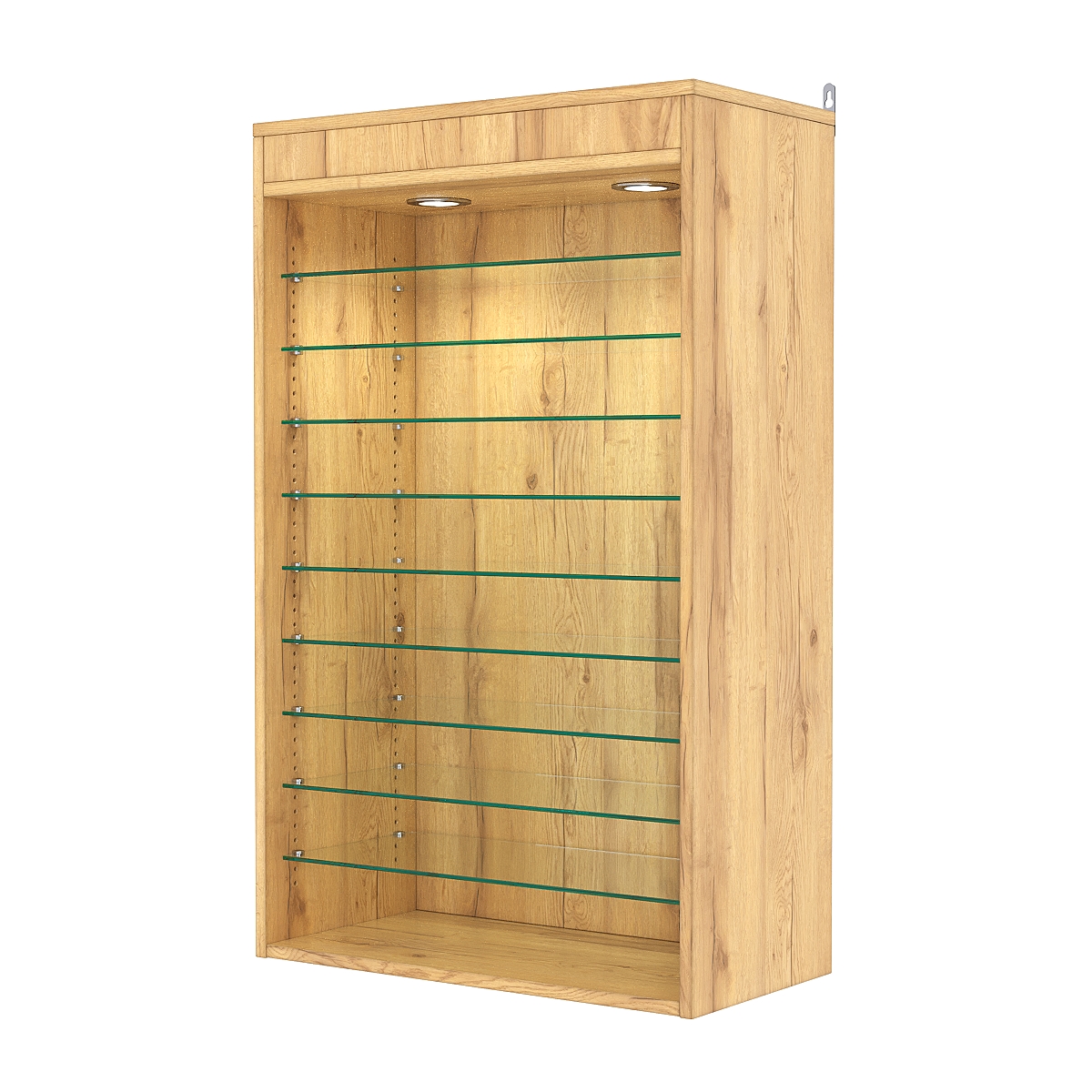 Витрина настенная с регулировочными полками №2-7ГГ-РЕГ с подсветкой, Дуб Золотистый