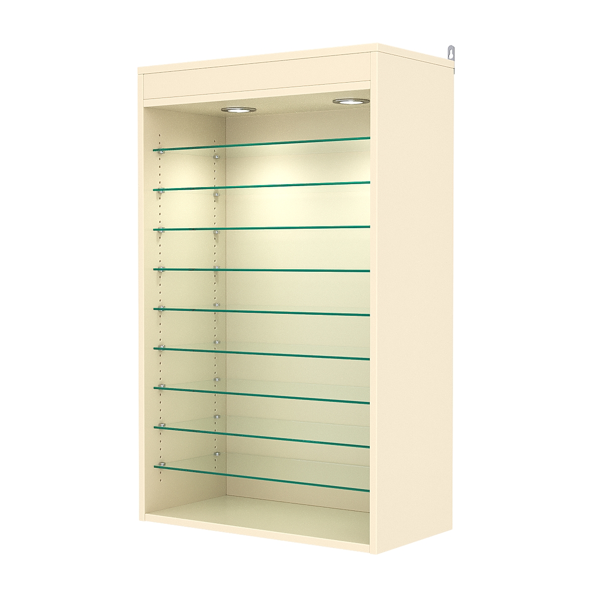 Витрина настенная с регулировочными полками №2-7ГГ-РЕГ с подсветкой, Крем Вайс