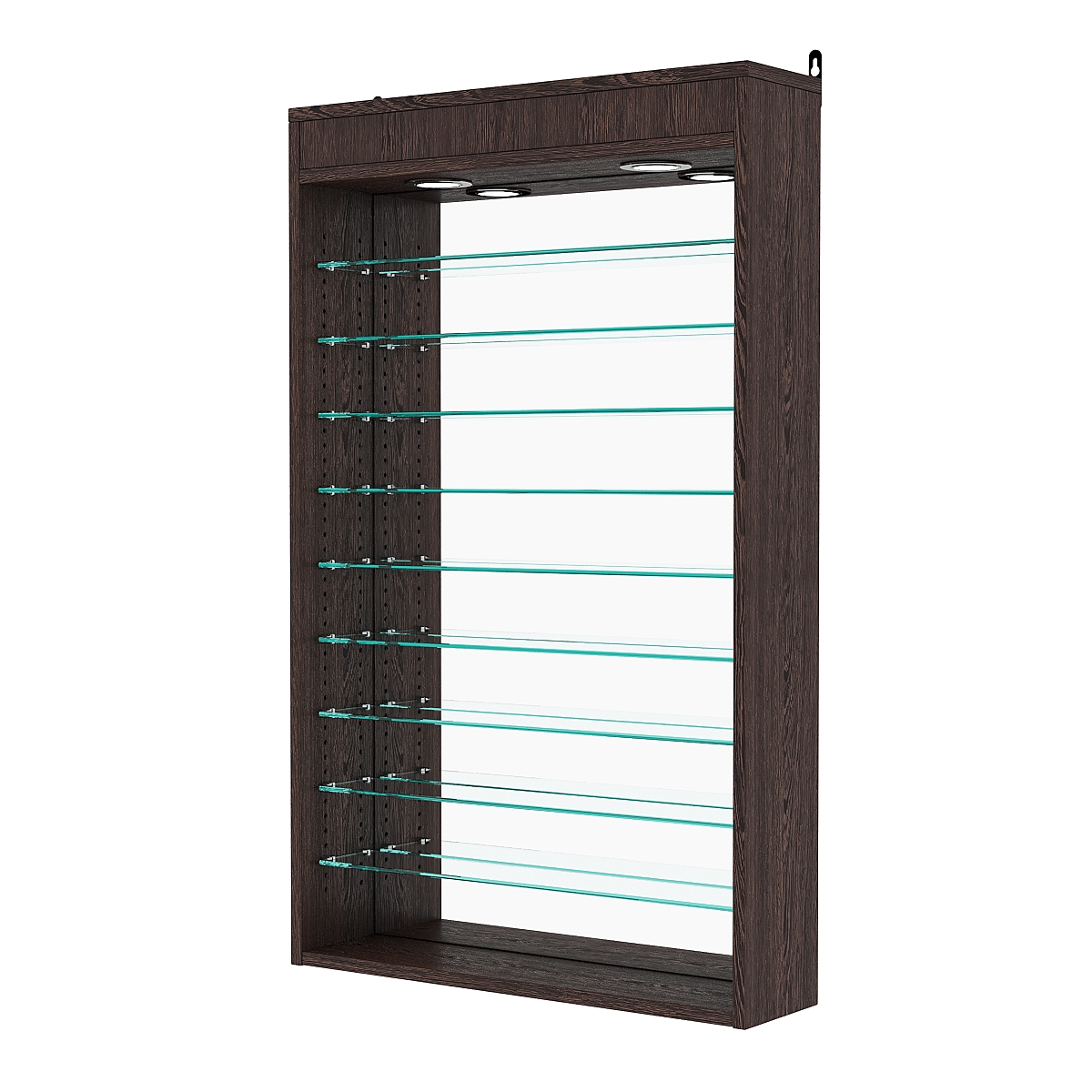 Витрина настенная с регулировочными полками №2-8Г-РЕГ с зеркалом и с подсветкой, Дуб Венге