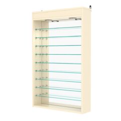 Витрина настенная с регулировочными полками №2-8Г-РЕГ с зеркалом и с подсветкой, Крем Вайс