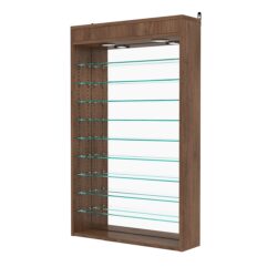 Витрина настенная с регулировочными полками №2-8Г-РЕГ с зеркалом и с подсветкой, Орех