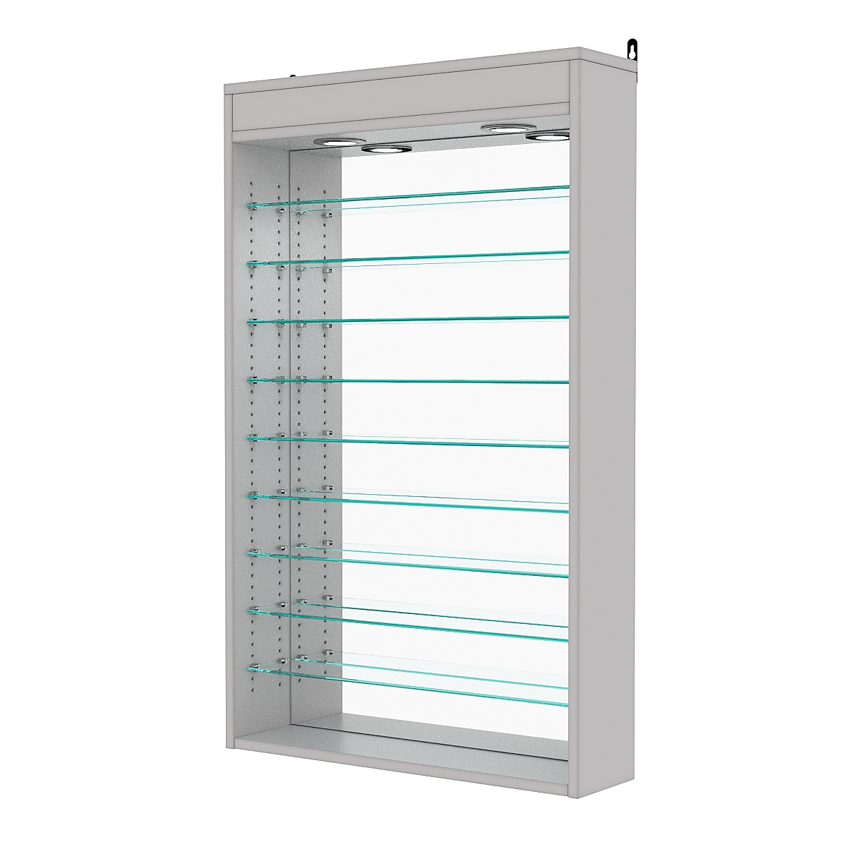 Витрина настенная с регулировочными полками №2-8Г-РЕГ с зеркалом и с подсветкой, Серый