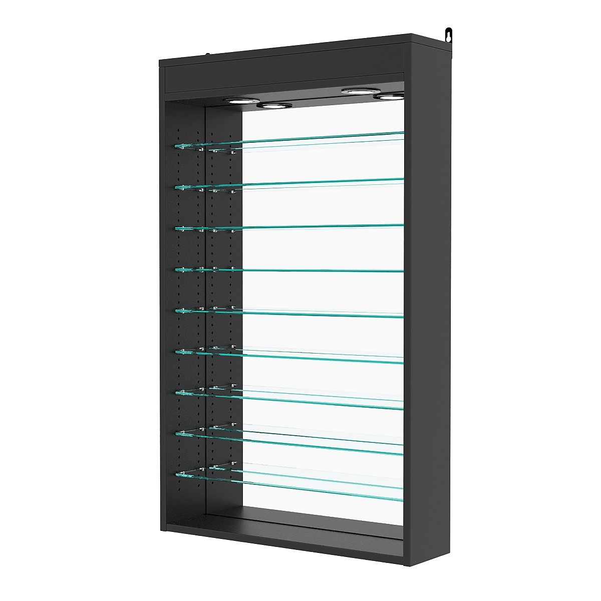 Витрина настенная с регулировочными полками №2-8Г-РЕГ с зеркалом и с подсветкой, Черный