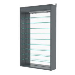 Витрина настенная с регулировочными полками №2-8Г-РЕГ с зеркалом и с подсветкой, Темно-Серый