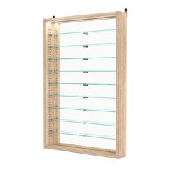 Витрина настенная с регулировочными полками №2-8ГУ-РЕГ с зеркалом и с подсветкой, Дуб Сонома