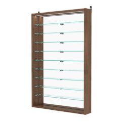 Витрина настенная с регулировочными полками №2-8ГУ-РЕГ с зеркалом и с подсветкой, Орех