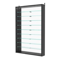 Витрина настенная с регулировочными полками №2-8ГУ-РЕГ с зеркалом и с подсветкой, Черный