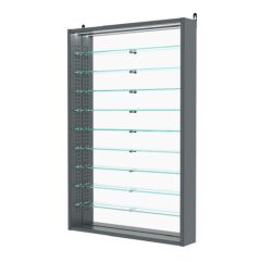 Витрина настенная с регулировочными полками №2-8ГУ-РЕГ с зеркалом и с подсветкой, Темно-Серый