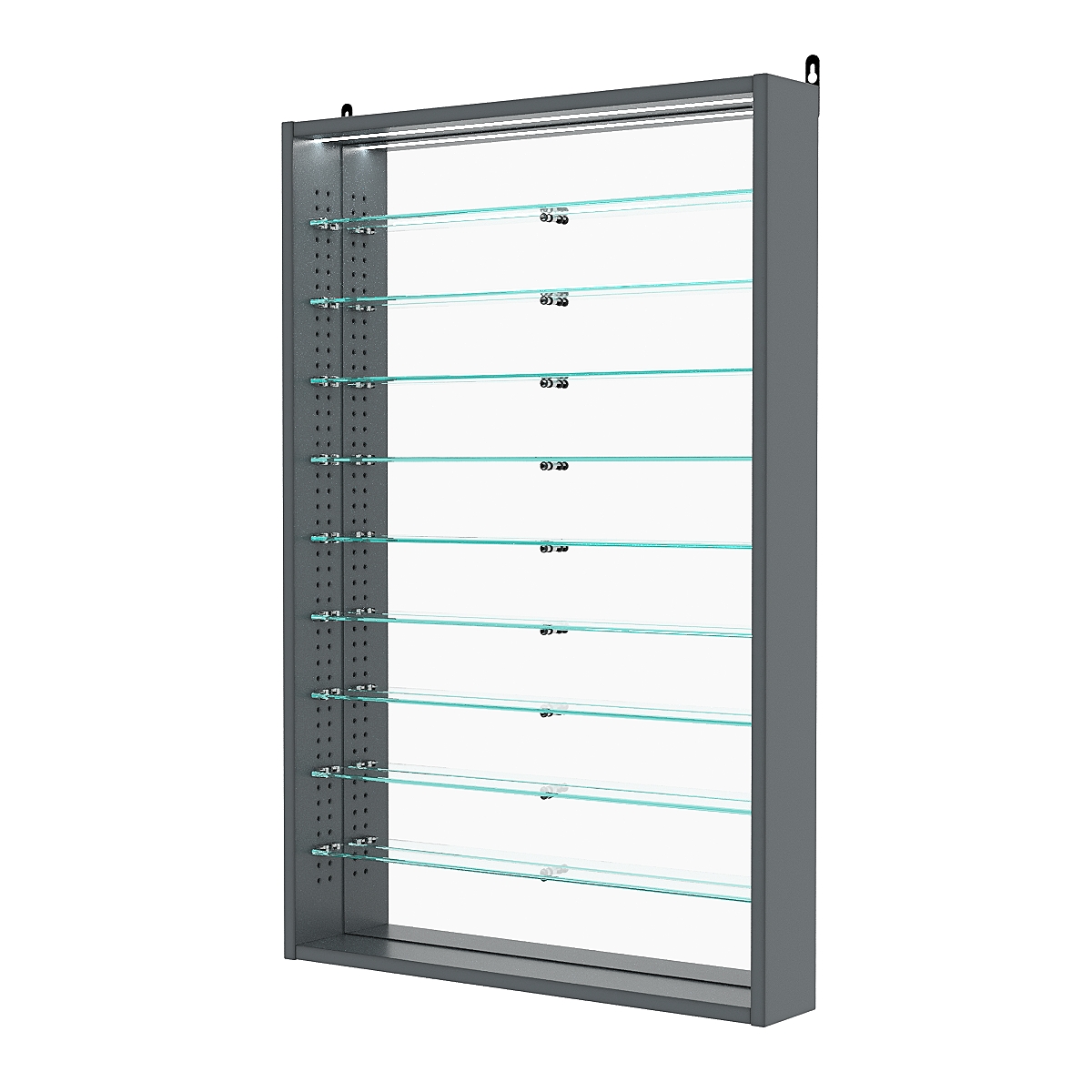 Витрина настенная с регулировочными полками №2-8ГУ-РЕГ с зеркалом и с подсветкой, Темно-Серый