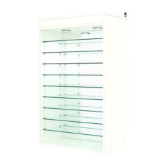 Витрина настенная с регулировочными полками №2-8ГГ-РЕГ с зеркалом и с подсветкой, Белый