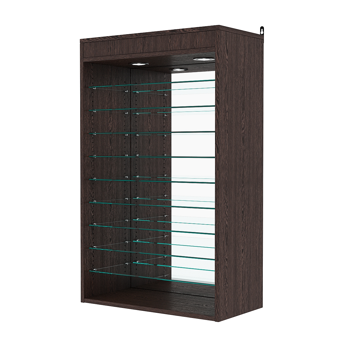 Витрина настенная с регулировочными полками №2-8ГГ-РЕГ с зеркалом и с подсветкой, Дуб Венге