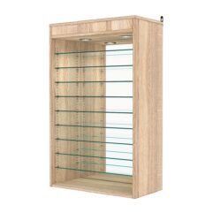 Витрина настенная с регулировочными полками №2-8ГГ-РЕГ с зеркалом и с подсветкой, Дуб Сонома