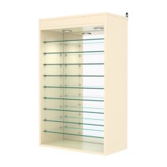 Витрина настенная с регулировочными полками №2-8ГГ-РЕГ с зеркалом и с подсветкой, Крем Вайс