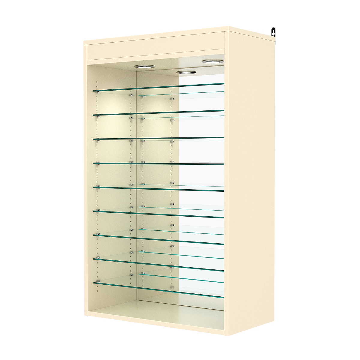 Витрина настенная с регулировочными полками №2-8ГГ-РЕГ с зеркалом и с подсветкой, Крем Вайс