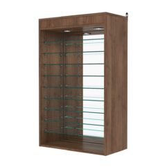 Витрина настенная с регулировочными полками №2-8ГГ-РЕГ с зеркалом и с подсветкой, Орех